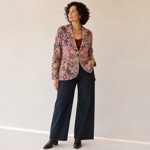 J.Jill Knit Blazer Cardigan L Tapestry Paisley Boho Artsy Academia Multi-Color